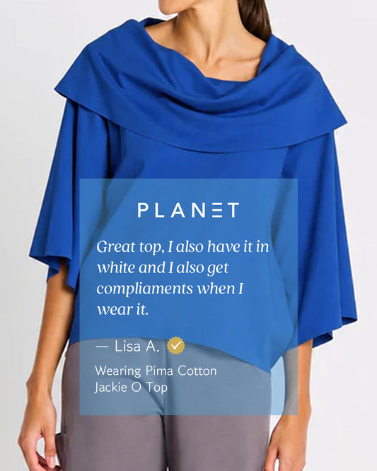 White Pima Cotton Jackie O T-shirt by PLANET by Lauren G, featuring a classic crew neck and soft fabric, styled on a model.