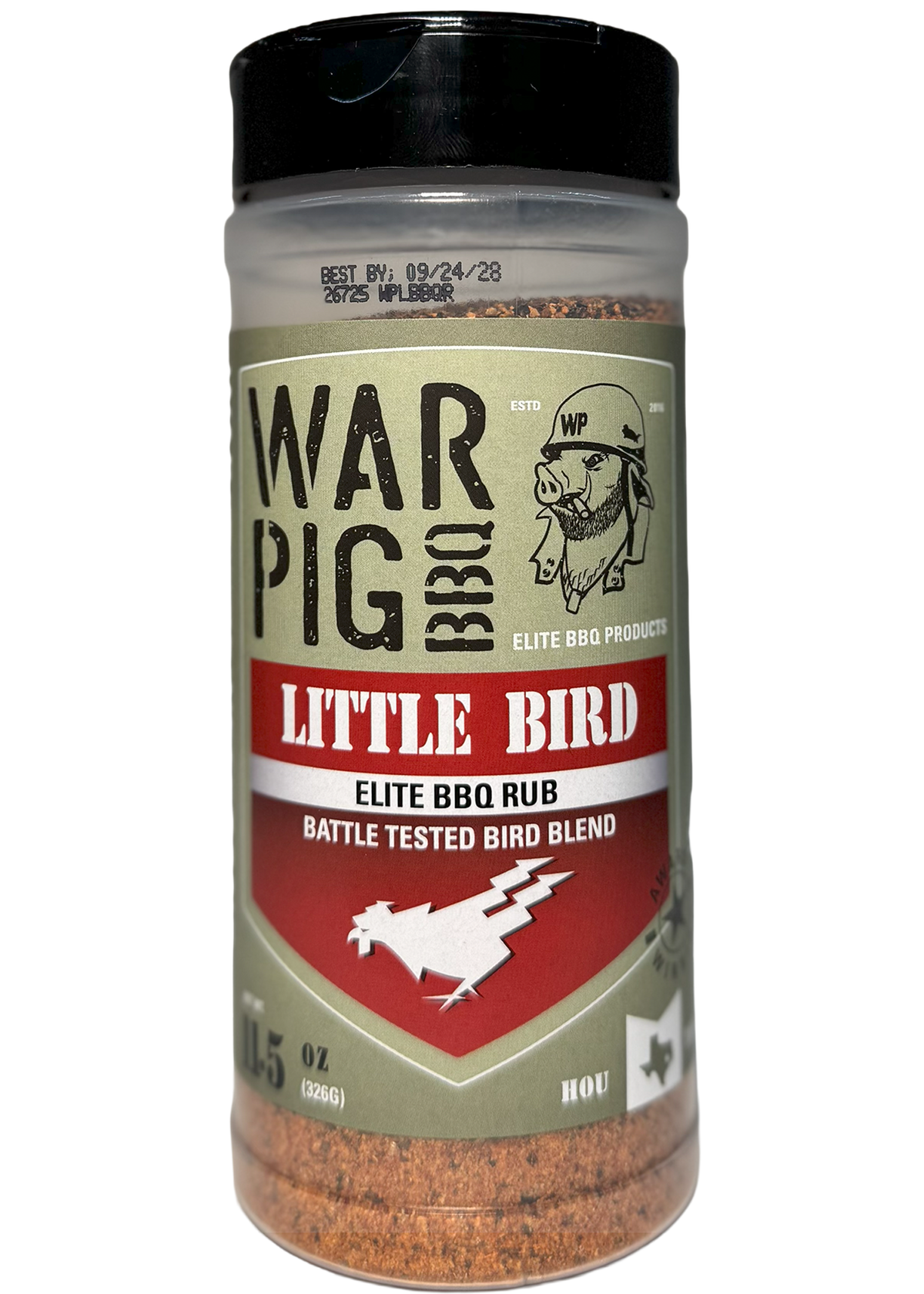 WarPig BBQ Little Bird smoker with stainless steel body and wooden handle, ready for grilling and smoking delicious barbecue.