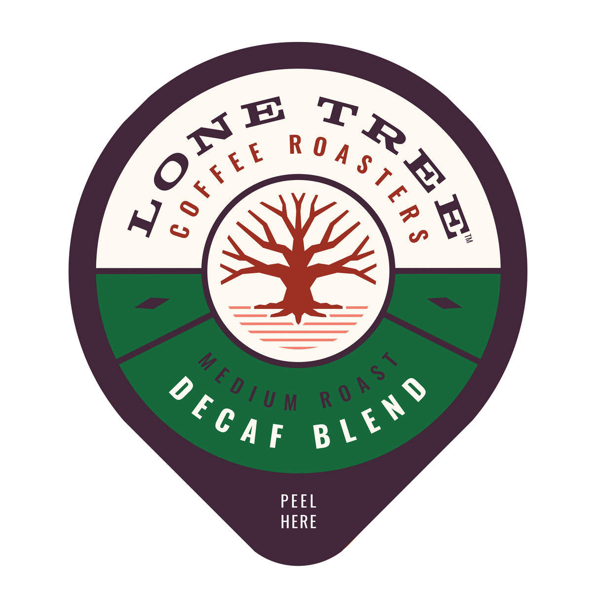 Lone Tree Coffee Roasters medium roast coffee blend by Java House, showcasing a bag of original decaffeinated coffee beans.