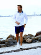 White Water Life Long Beach quarter zip long sleeve shirt, ultra-soft and lightweight, shown in a casual outdoor setting.