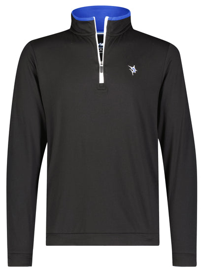 Black long sleeve Long Beach Quarter Zip by White Water Life, showcasing a lightweight, ultra-soft fabric and stylish design.