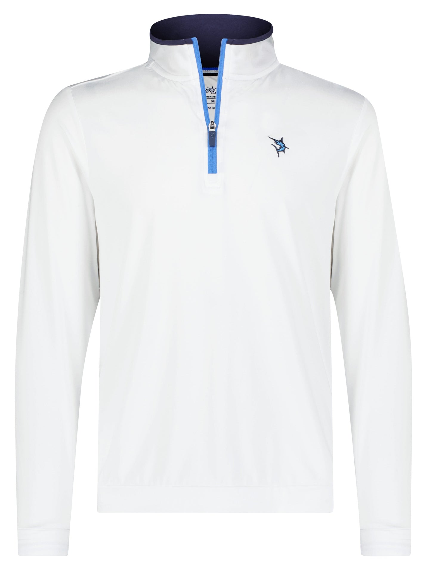 White Water Life Long Beach quarter zip long sleeve shirt in ultra-soft, lightweight fabric, shown in white.