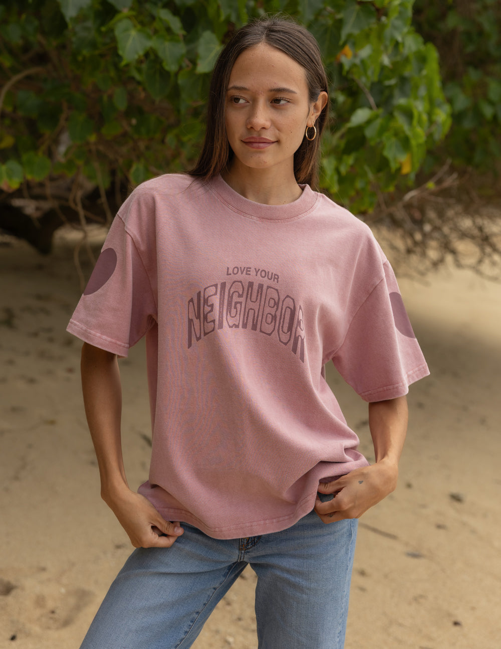Elevated Faith Love Your Neighbor heavyweight T-shirt in soft fabric with bold graphic design on front.
