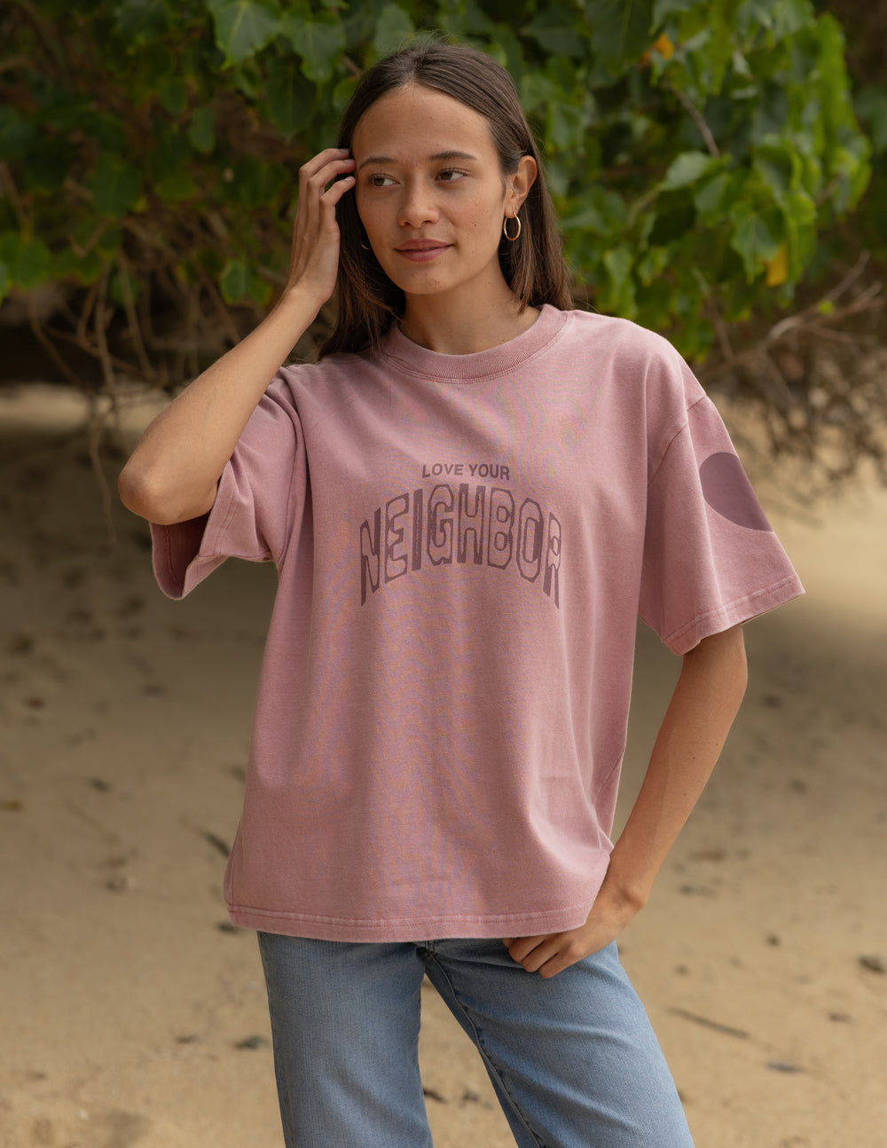 Elevated Faith Love Your Neighbor heavyweight T-shirt featuring a bold design on a comfortable fabric.