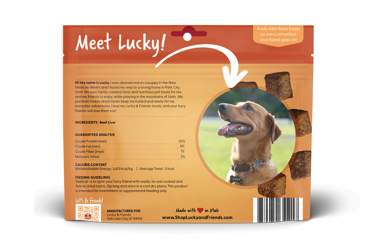 Beef liver dog treats from FOUNDATION Outdoors showing the packaging and treats on a neutral background.