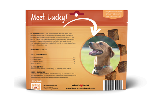 Beef liver dog treats from FOUNDATION Outdoors showing the packaging and treats on a neutral background.