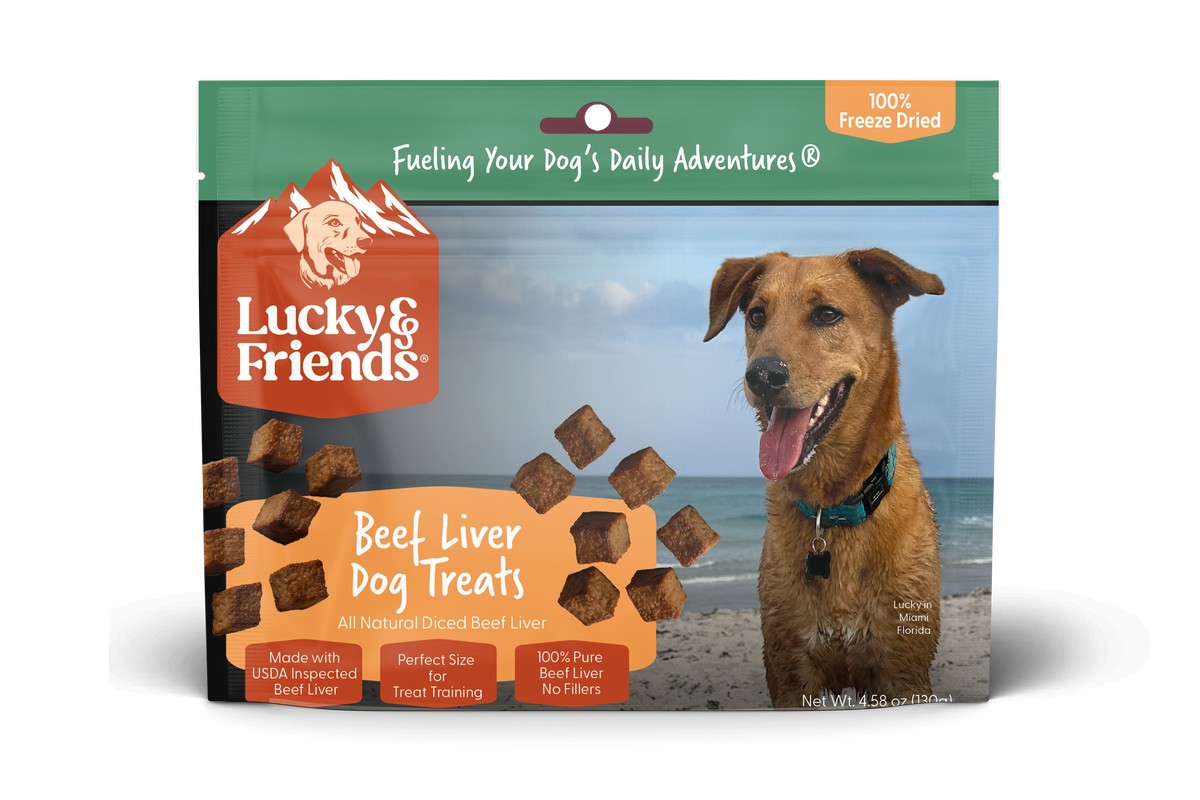 Beef liver dog treats from FOUNDATION Outdoors, featuring a package of natural beef liver treats for dogs.