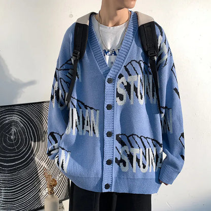 Men's Casual Loose Fit Letter Sweater Coat
