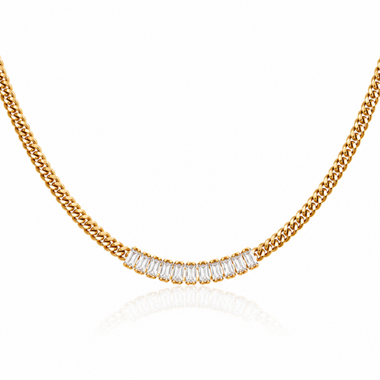 Marissa Cuban chain necklace by JewelsBySunaina featuring a sleek, silver-tone design with interlocking links.