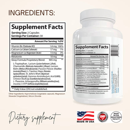 Bottle of Happy Millions Melatonin Plus Sleep supplement with label showing melatonin, designed to promote restful sleep.