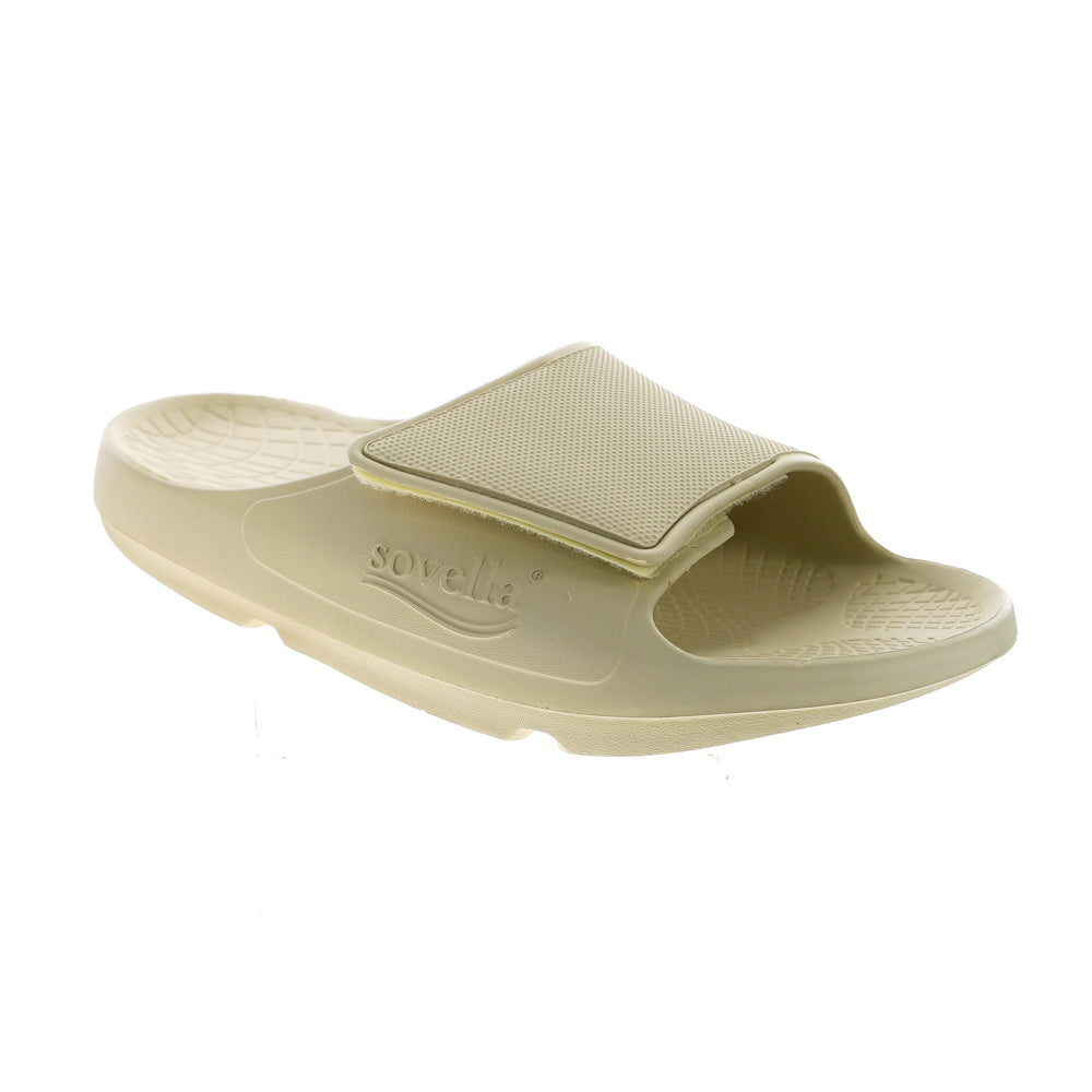 Men's Sovella Active Recovery Sandals by Lucky Feet Shoes with Velcro straps, in bone color, designed for comfort and support.
