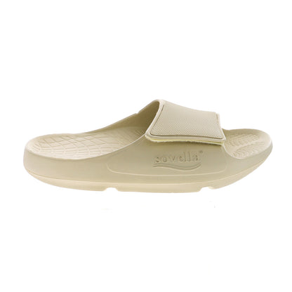 Men's Sovella Active Recovery Sandals by Lucky Feet Shoes, bone-colored PF Velcro slide with comfort straps and cushioned sole.