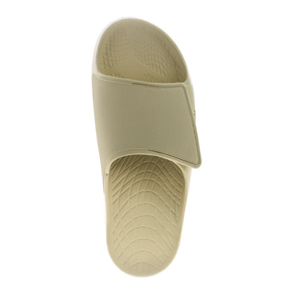 Men's Sovella Active Recovery Sandals by Lucky Feet Shoes, PF Velcro slide in bone color, designed for comfort and recovery.