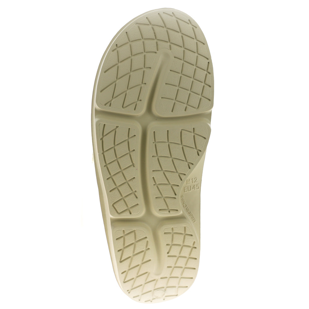 Men's Sovella Active Recovery Sandals by Lucky Feet Shoes, PF Velcro slide in bone color, designed for comfort and support.