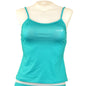Loco Boutique solid logo cami tankini in jade color, with adjustable straps and a sleek, comfortable fit.