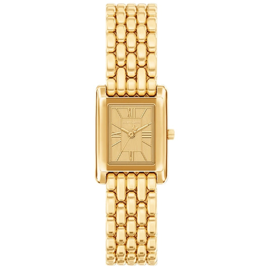 Michael Kors MK4997 watch with gold-tone case, black dial, and stainless steel band, stylish and modern accessory.