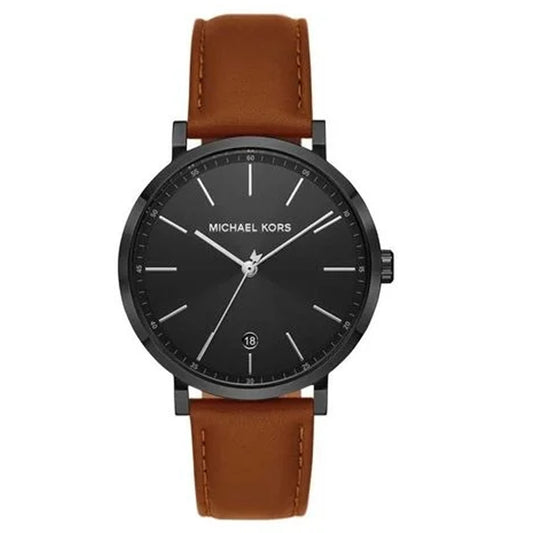 Michael Kors Irving watch with a sleek stainless steel band and round dial, featuring minimalist design and chronograph functions.
