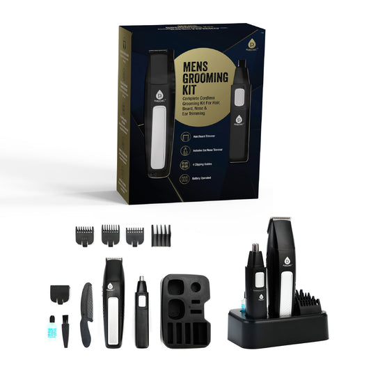 Pursonic men's 10-piece grooming kit with hair, beard, nose, and ear trimmers for comprehensive shaving and grooming.