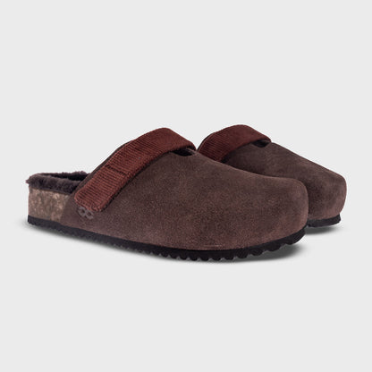 Fleks San Ysidro slide clog in espresso leather, featuring a comfortable slip-on design with a rounded toe and casual style.