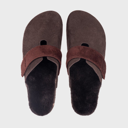 San Ysidro slide clog by Fleks in espresso color, featuring a comfortable slip-on design with a smooth leather upper.