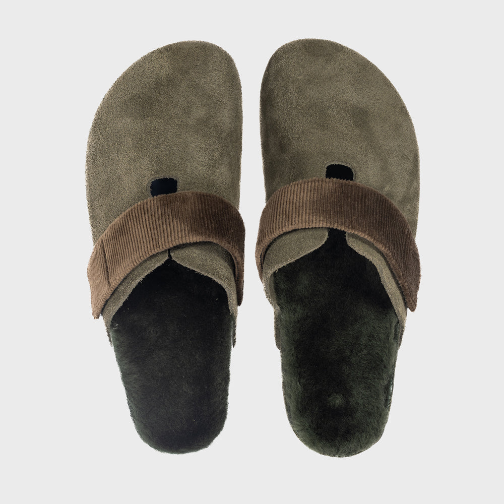 Fleks San Ysidro Slide Puente Clog in Forest color, top-down view showing the casual slip-on design and textured sole.