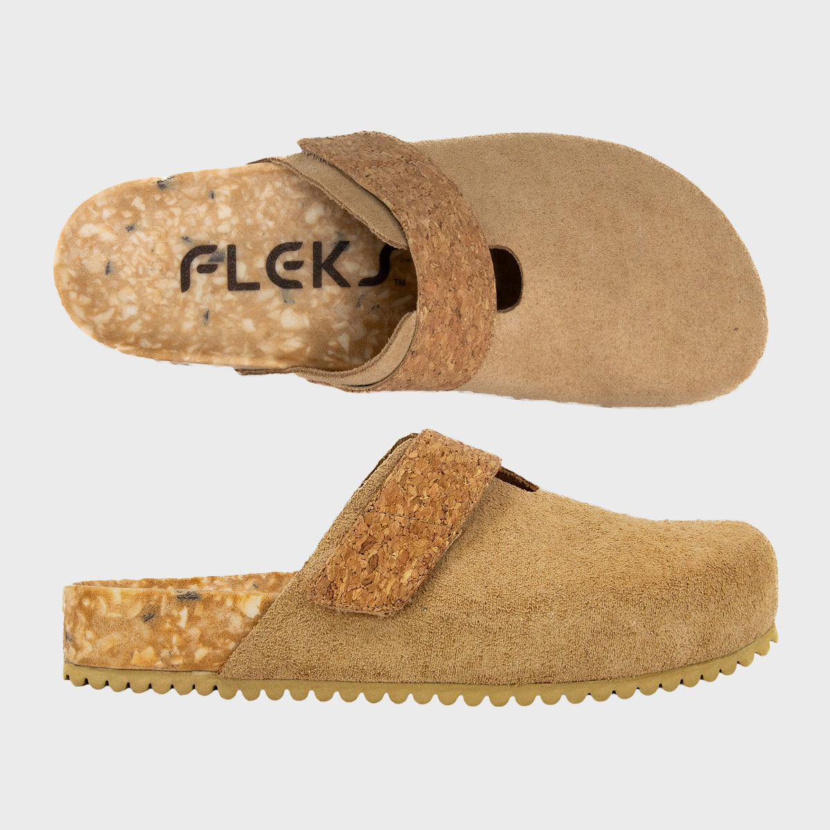 Fleks More Mesa Clog in Morning Coffee color, showing a stylish slip-on shoe with a comfortable design and natural leather finish.