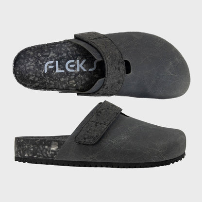 Fleks More Mesa Clog in After Dark color, stylish slip-on footwear with a textured sole, shown from a standard side view.