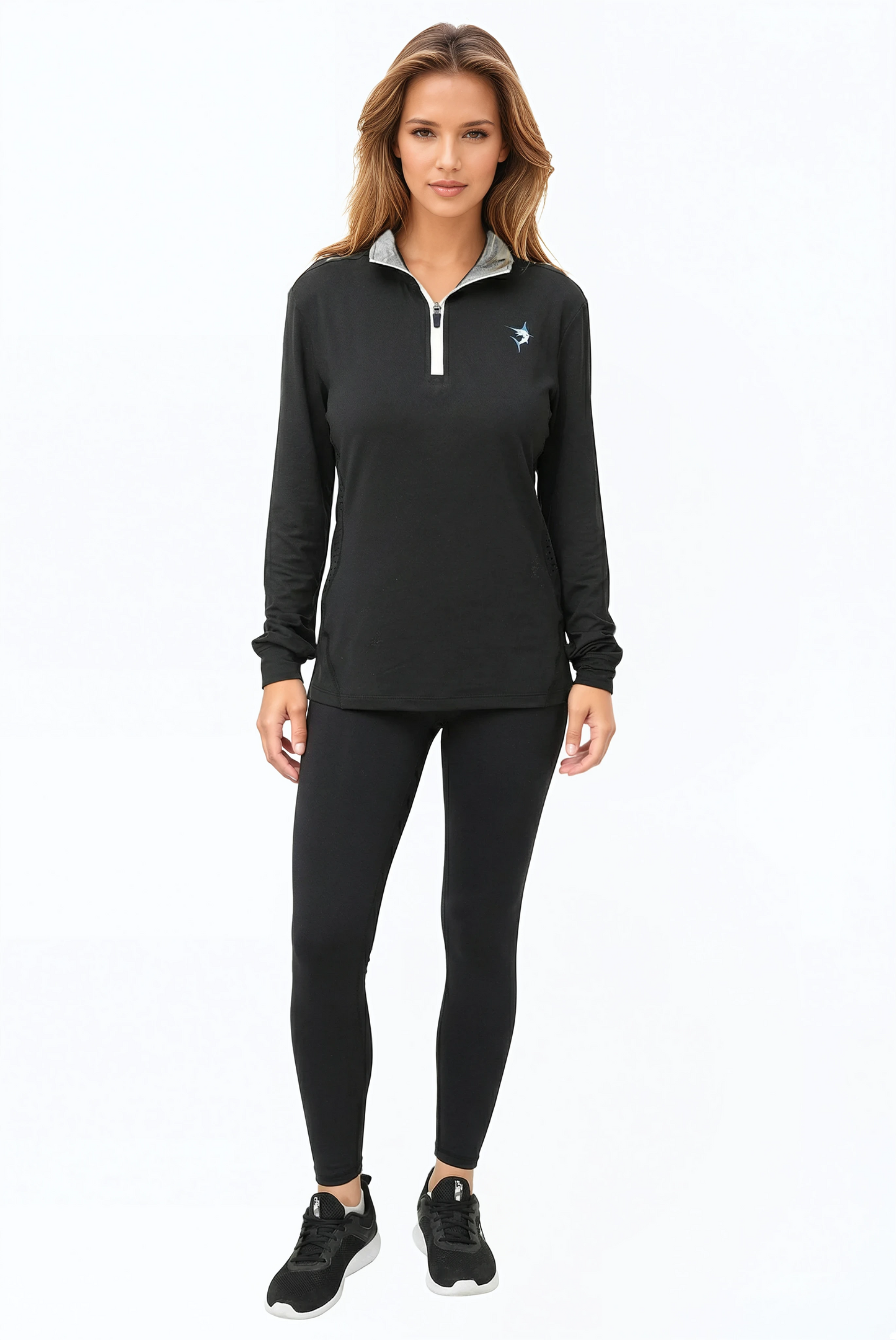 Black women's Monterey quarter zip from White Water Life, featuring a comfortable fit and stylish design.