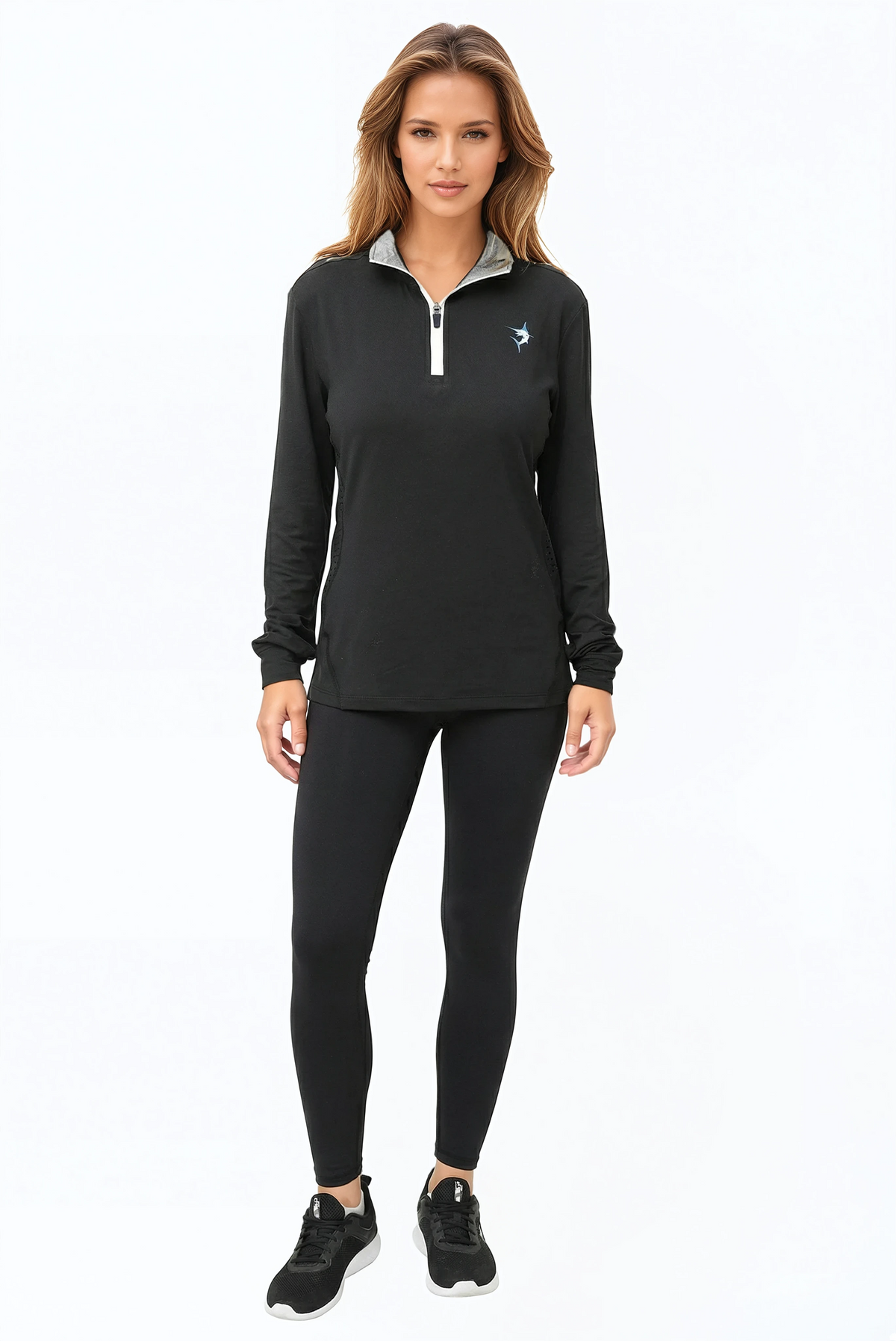 Black women's Monterey quarter zip from White Water Life, featuring a comfortable fit and stylish design.