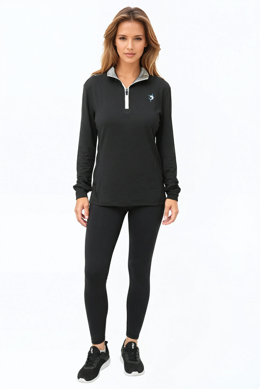 Black women's Monterey quarter zip from White Water Life, featuring a comfortable fit and stylish design.