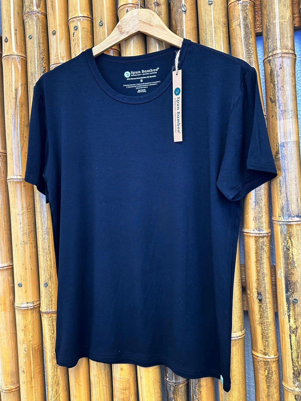 Men's black Spun Bamboo soft lounge T-shirt, short sleeve, comfortable men's casual apparel, made from bamboo fabric.