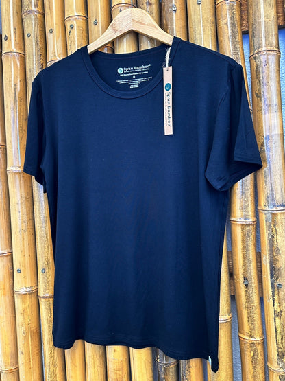 Men's black Spun Bamboo soft lounge T-shirt, short sleeve, comfortable men's casual apparel, made from bamboo fabric.