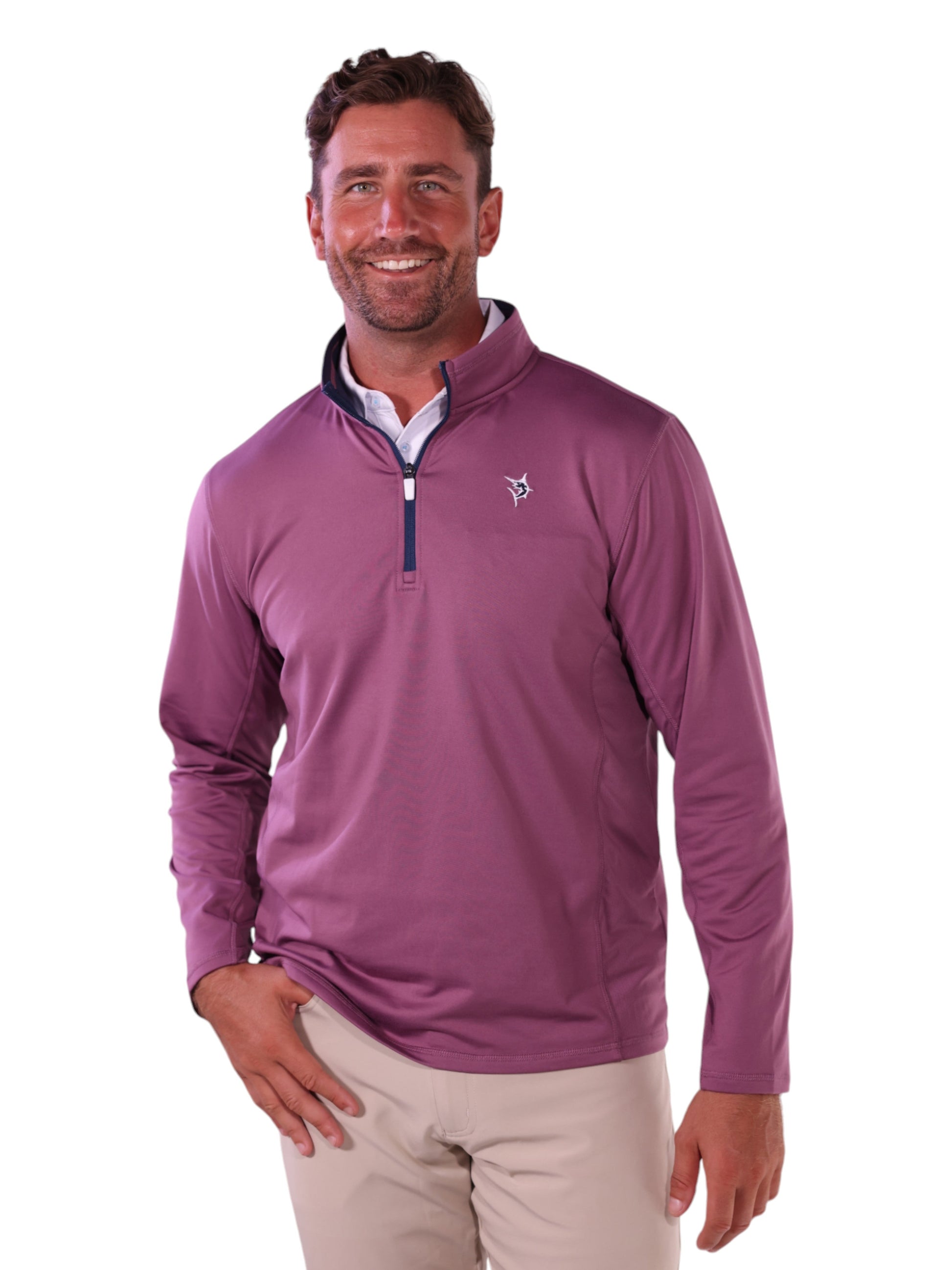 White Water Life Montauk quarter zip sweater in burgundy, midweight comfort, perfect for casual outdoor wear.