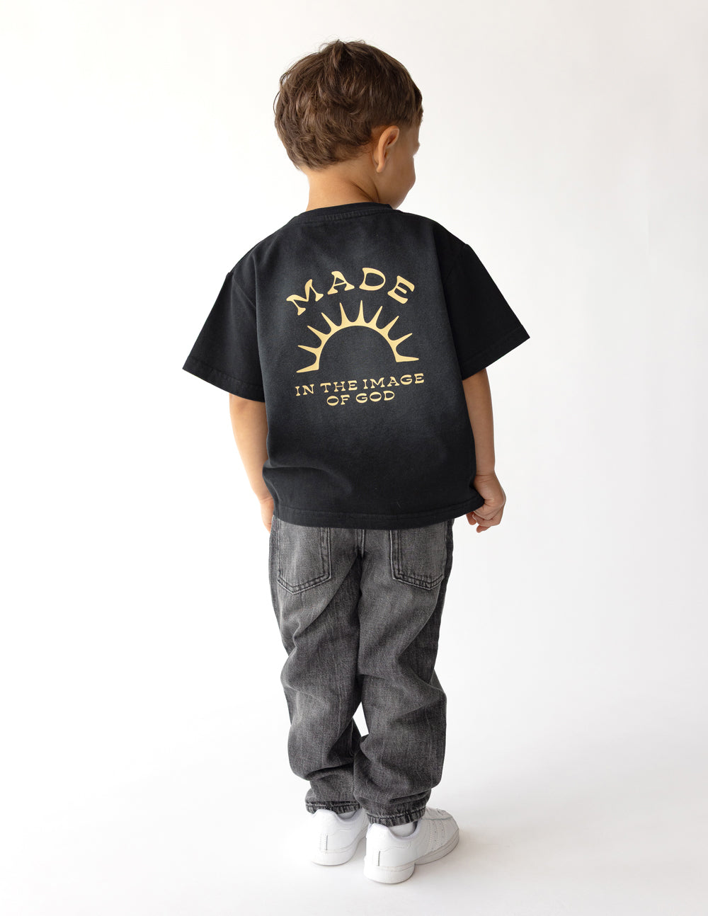 Bright kids T-shirt by Elevated Faith featuring the "Made in the Image of God" design, suitable for children.