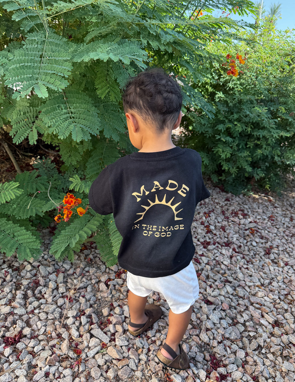 Kids T-shirt by Elevated Faith featuring the "Made in the Image of God" design on soft cotton fabric.