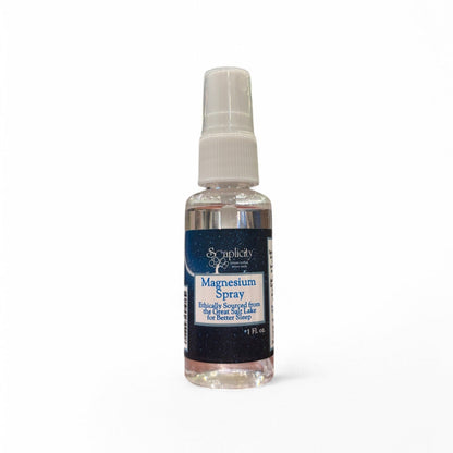 Soaplicity magnesium oil spray bottle for sleep aid and muscle recovery, with a white background.
