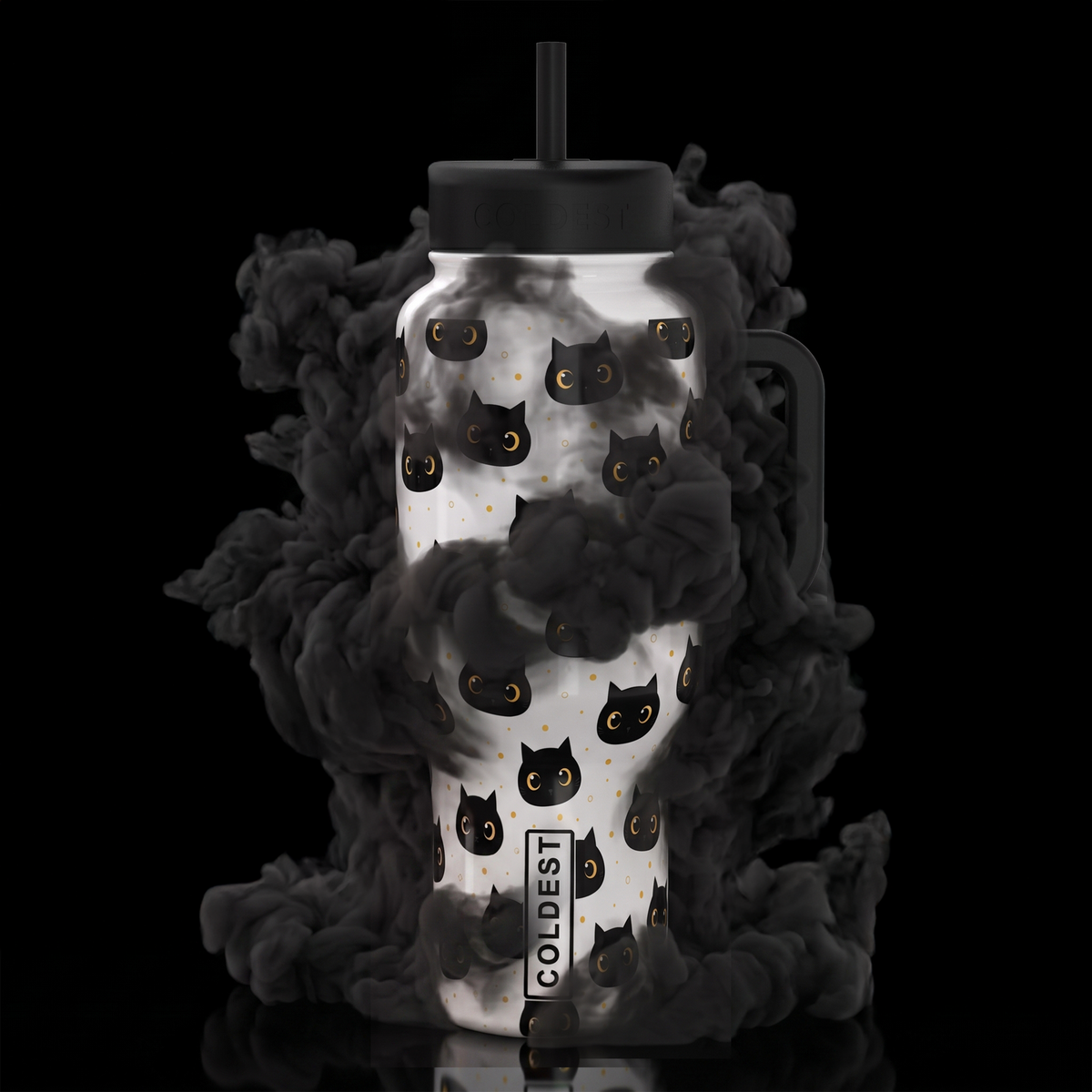 Coldest 6.7oz stainless steel bottle featuring a playful Meow Hype design, ideal for keeping beverages hot or cold.