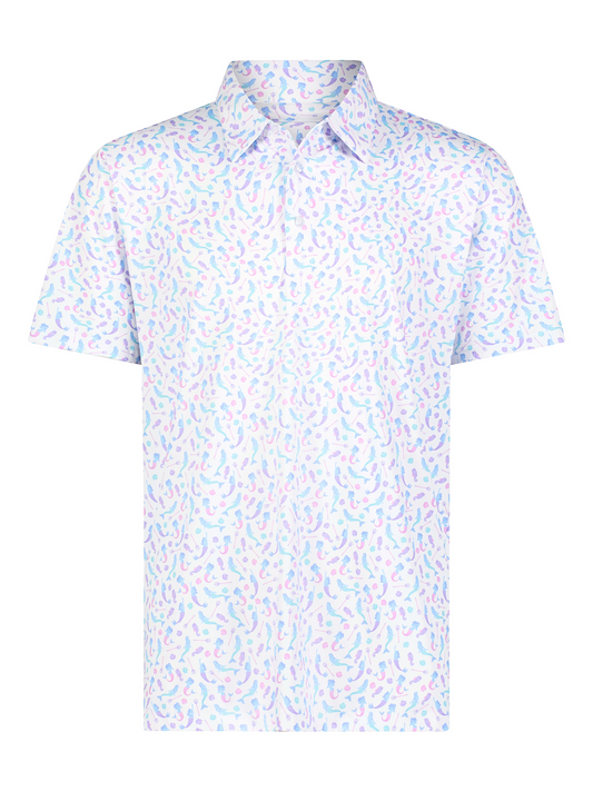 White Water Life Mermaid Polo, a colorful casual polo shirt featuring a mermaid design for women.