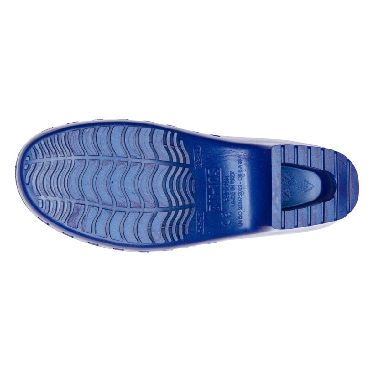 Calzuro Classic metallic blue clogs with smooth surface and sturdy sole, designed for comfort and durability in work environments.