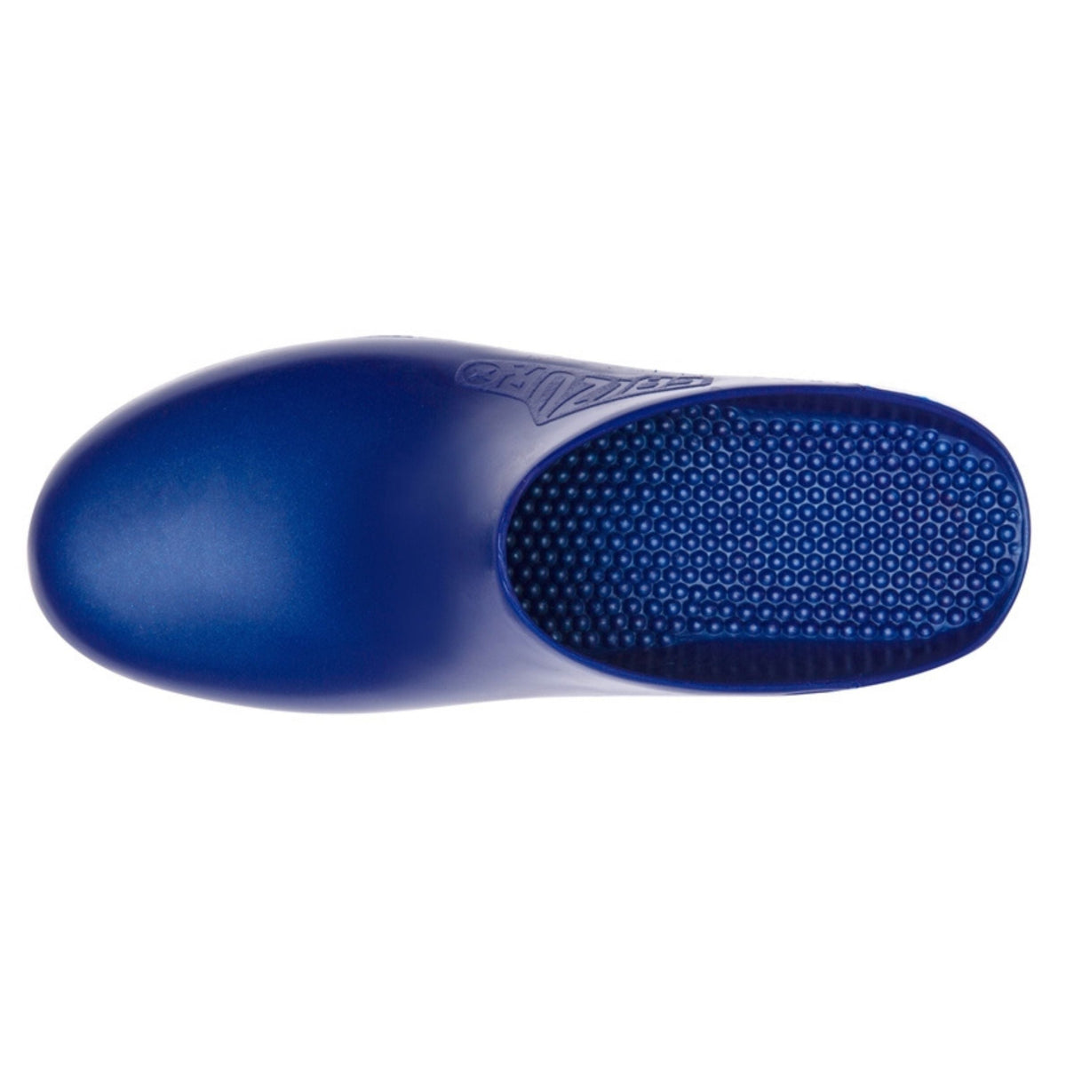 Calzuro Classic metallic blue clogs without holes, durable medical footwear with a sleek metallic finish.