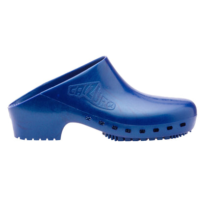Calzuro Classic metallic blue clogs without holes, durable waterproof footwear for healthcare and industrial use