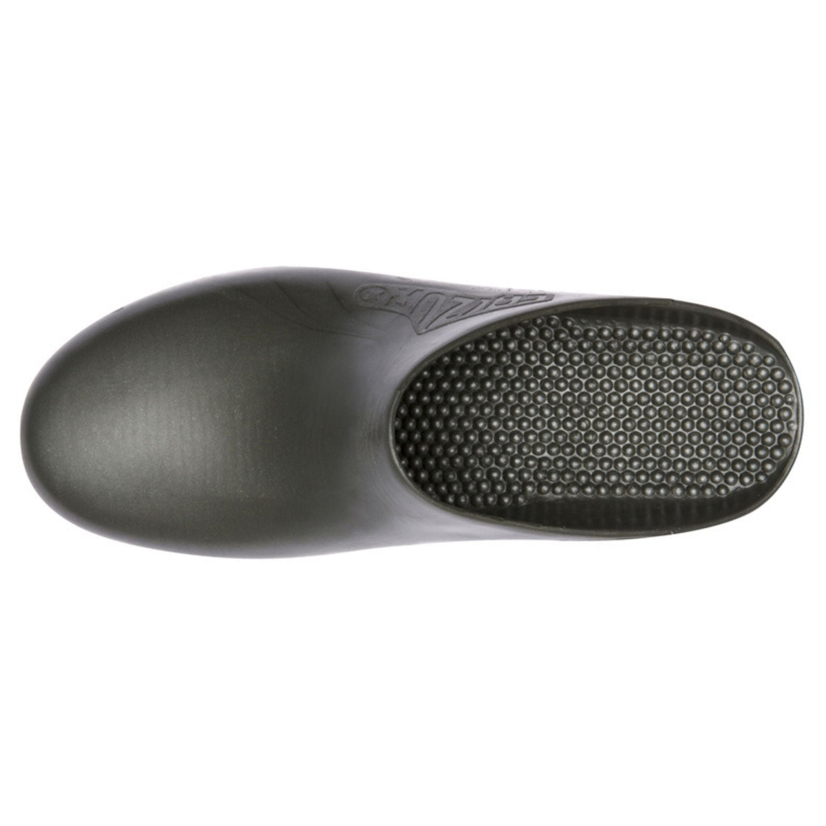 Calzuro Classic metallic grey clogs with smooth surface and rounded toe, showcasing the slip-on footwear style.