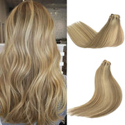 Human Hair Clip In Extensions Real Hair Beige Blonde to Platinum Blonde Highlight Hair Extension OiMiGO Clip Hair Extensions Human Hair Invisible Blonde Hair Extensions 70G 5Pcs (#18P6018Inch)