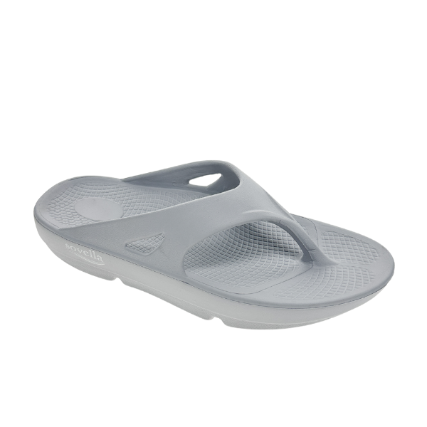 Light grey Sovella Active Recovery Sandals for women by Lucky Feet Shoes, featuring a comfortable thong design and supportive sole.