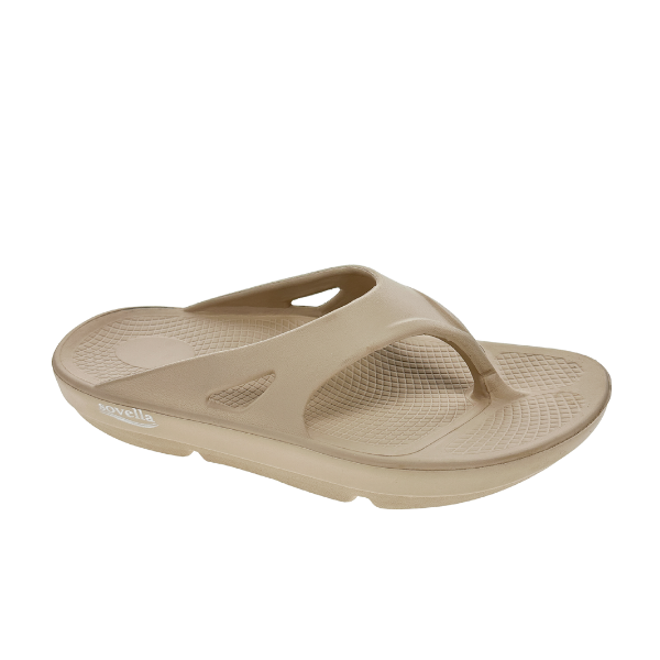 Women's Sovella Active Recovery Sandals by Lucky Feet Shoes, beige PF thong design, comfortable recovery footwear.