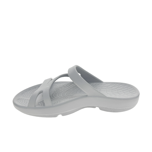 Light grey Sovella Active Recovery Women's Sandals by Lucky Feet Shoes, featuring a comfortable slide design and cushioned footbed.