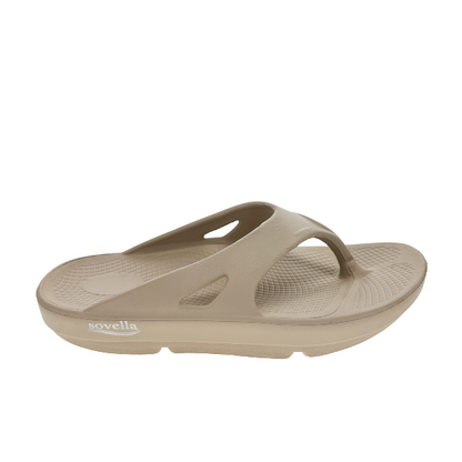 Women's Sovella Active Recovery Sandals by Lucky Feet Shoes, beige PF thong style with cushioned support and open toe design.