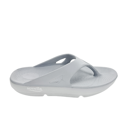 Light grey Sovella Active Recovery Women's PF Thong sandals from Lucky Feet Shoes, featuring cushioned sole and ergonomic design.