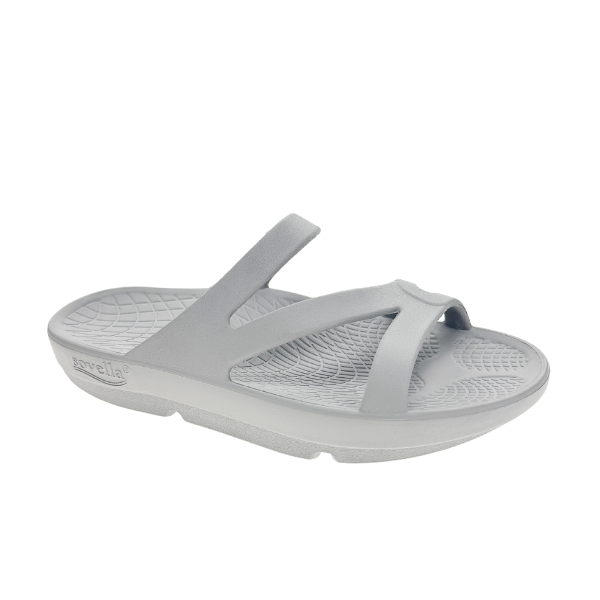 Women's Sovella Active Recovery Sandals by Lucky Feet Shoes in light grey, featuring a comfortable slip-on design for recovery and relaxation.