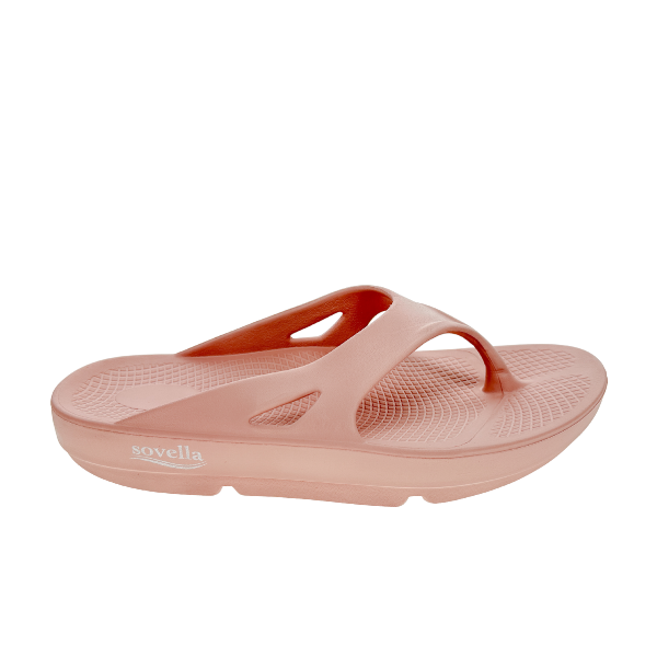 Women's pink Sovella Active Recovery Sandals by Lucky Feet Shoes, featuring comfortable thong design for recovery and casual wear.